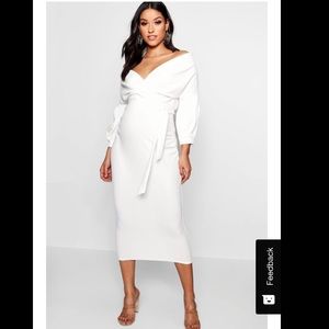Boohoo Maternity off the shoulder dress